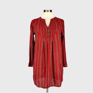 Kori America Womens Burgundy Stripe Long Sleeve Tunic Dress size Small